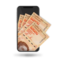 3d Illustration of Venezuelan bolivar notes inside mobile phone png