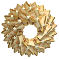 3d rendering of stacks of Venezuelan bolivars arranged in a circular pattern. png