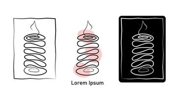 Set of minimalistic continuous line burning candle for the logo in various designs. Candle in one line art style. vector