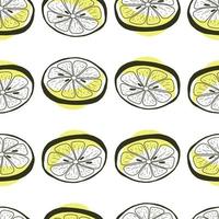 Seamless pattern with hand drawn lemon slices. Doodle lemon slices in a seamless pattern vector