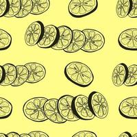 Seamless pattern with hand drawn lemon slices. Doodle lemon slices in a seamless pattern vector