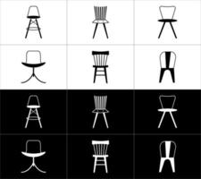 Chair icons set on black and white background. Vector illustration for your design