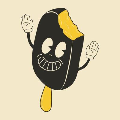 Cute Cartoon Ice cream character. Happy and cheerful emotions. Old animation 60s 70s, funny cartoon characters. Trendy illustration in retro style.