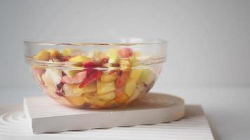 fresh yogurt in a bowl on table . video