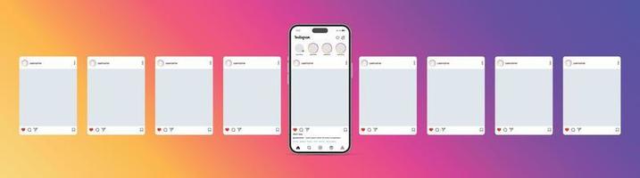 Instagram carousel or slide pages interface vector mockup with nine pages