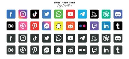 popular social red símbolos, social medios de comunicación logo íconos recopilación, instagram, Facebook, gorjeo, YouTube, chat, a mitad de camino, discordia y etc. social medios de comunicación íconos vector
