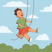 the boy swings and laughs, kid play vector illustrator