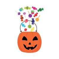 Bucket in the shape of a pumpkin for Halloween. Vector illustration