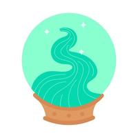 Magic ball in flat style isolated on white background. The modern witch's accessory is a mystical crystal with smoke inside. vector