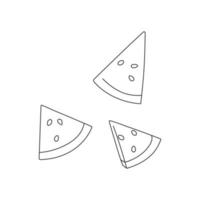 Watermelon wedges. Watermelon fruit slices. Line art. Hand drawn vector illustration.