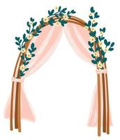 Wedding arch. Beautiful Altar for the marriage ceremony in boho style, with flowers, leaves and garlands. Vector hand draw illustration isolated on the white background.