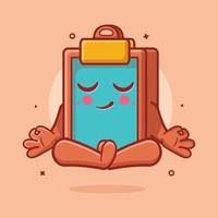 calm clipboard character mascot with yoga meditation pose isolated cartoon in flat style design vector