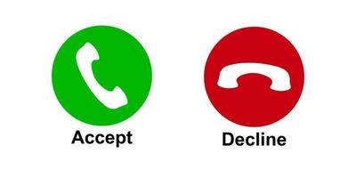 Phone call button icon. Answer and decline phone call buttons. Accept phone ringing or Reject ringing. Telephone sign Incoming call. Voice call screen Phone call icons accept and decline. vector