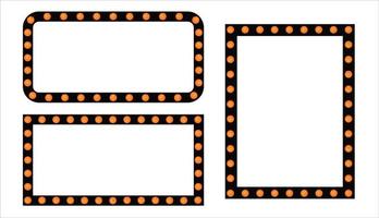 Set of marquee lights patterns on black square frame. vector