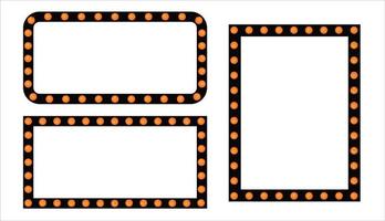 Set of marquee lights patterns on black square frame. vector