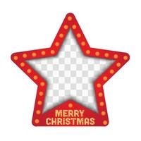 Merry Christmas stars frames and marquee lights. Template with realistic lights on transparent background. vector