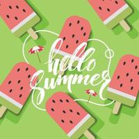 Hello summer concept background with watermelon lollipops Vector illustration
