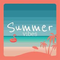 Summer vibes concept poster with lifesaver and silhouette of palm trees Vector illustration