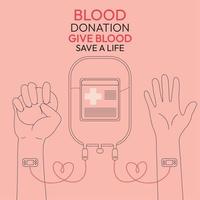 Blood donation concept poster hands attached to medicine machine Vector illustration