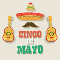 Cinco de mayo celebration poster Traditional mexican icons with text Vector illustration