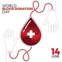 Blood donation concept poster hands attached to blood drop Vector illustration