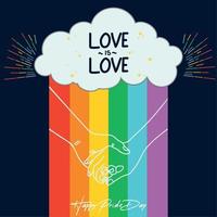 Happy pride day poster Cloud with rainbow and hands Vector illustration