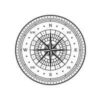 Old compass wind rose of vintage map, sea travel vector