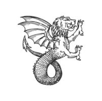 Medieval heraldry, lion dragon sketch of animal vector