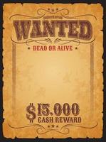 Western wanted dead or alive banner with reward vector