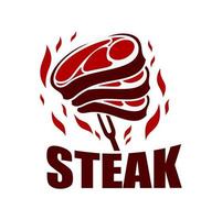 Steak grill BBQ icon, steakhouse meat, fork, fire vector