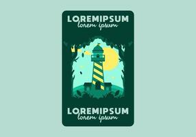 Colorful flat illustration of lighthouse in the forest vector