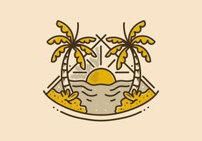Vintage mono line of beach view in triangle shape vector