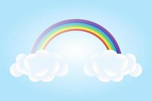 3d baby shower, rainbow with clouds and stars on a pale blue background, childish design in pastel colors. Background, illustration, vector. vector