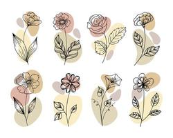 Hand drawn outline doodle flowers, set. Sketch, botanical icons, vector