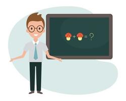 Male teacher in class. The concept of school and learning, teacher's day. Vector, illustration in flat cartoon style vector