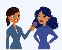 Woman journalist interviewing a businesswoman. Flat style illustration, vector