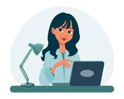 hogar oficina concepto. mujer persona de libre dedicación, gerente trabajos a el computadora. ilustración, vector