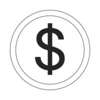 Dollar sign in linear circle flat line black white vector icon. Money currency. Finance. Editable cartoon style element. Simple isolated outline spot illustration for web graphic design and animation