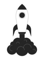 lanzamiento cohete con oscuro fumar plano línea negro blanco vector objeto. astronave. editable dibujos animados estilo icono. sencillo aislado contorno Mancha ilustración para web gráfico diseño y animación