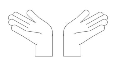Two bare palms raising up flat line black white vector first view hands. Editable isolated outline icon. Praising god simple cartoon style spot illustration for web graphic design, animation