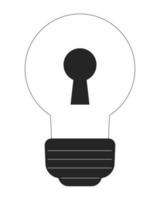 Light bulb with keyhole flat line black white vector object. Access to innovation. Editable cartoon style icon. Simple isolated outline spot illustration for web graphic design and animation