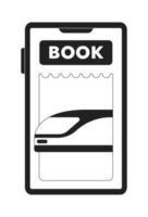 Booking train ticket online through mobile device monochrome concept vector spot illustration. Editable 2D flat bw cartoon object for web UI design. Railway linear hero image