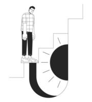 Feeling trapped in depression bw concept vector spot illustration. Man with mental health issue 2D cartoon flat line monochromatic character for web app UI design. Worry editable outline hero image