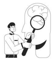 Mental health awareness bw concept vector spot illustration. Studying mental illness brain 2D cartoon flat line monochromatic character for web app UI design. Diagnosis editable outline hero image