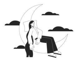 sano dormir higiene bw concepto vector Mancha ilustración. mujer siesta en creciente 2d dibujos animados plano línea monocromo personaje para web aplicación ui diseño. mental bienestar editable contorno héroe imagen