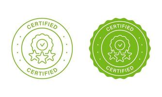 Certificate Quality Product Stamp Set. Safety Certified Green Labels. Certification Control Sticker. Authorized Security Sign. Certificate Of Origin Stamp Guarantee Icon. Isolated Vector Illustration.