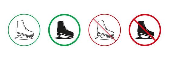 Rink Area Recreation Line and Silhouette Icons Set. Figure Skating Red and Green Signs. Allowed and Prohibited Skater Place Pictogram. Isolated Vector Illustration.