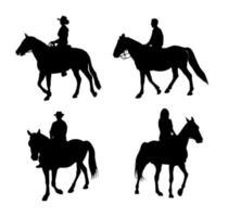 conjunto de siluetas de caballo jinetes vector
