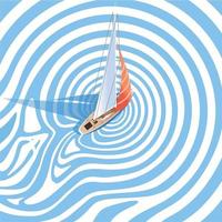 A sailboat sails in blue concentric circles vector