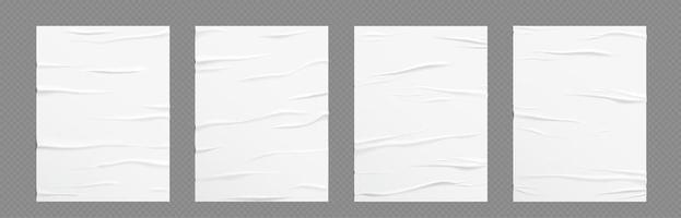 Glued wrinkle paper wall poster street mockup vector